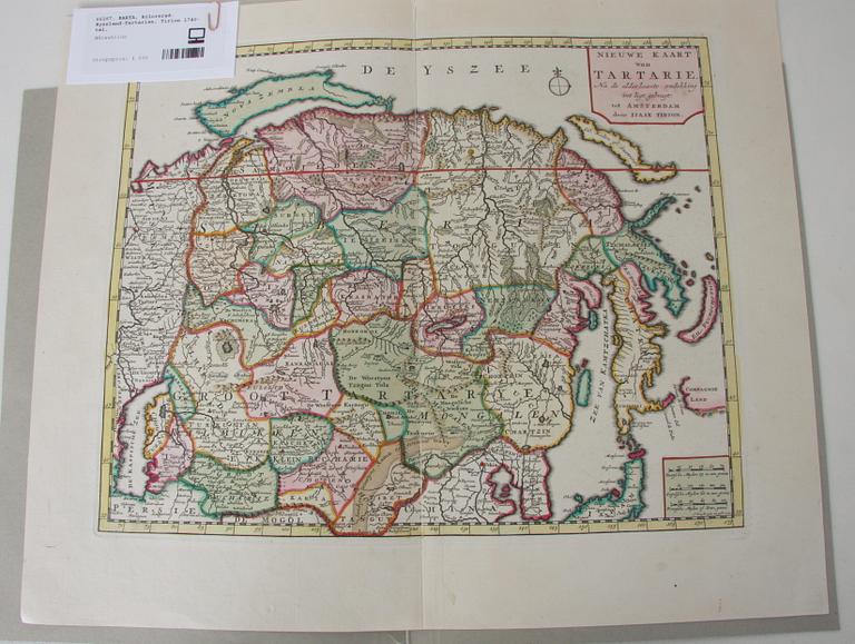 KARTA, kolorerad. Ryssland-Tartarien, Tirion 1740-tal.