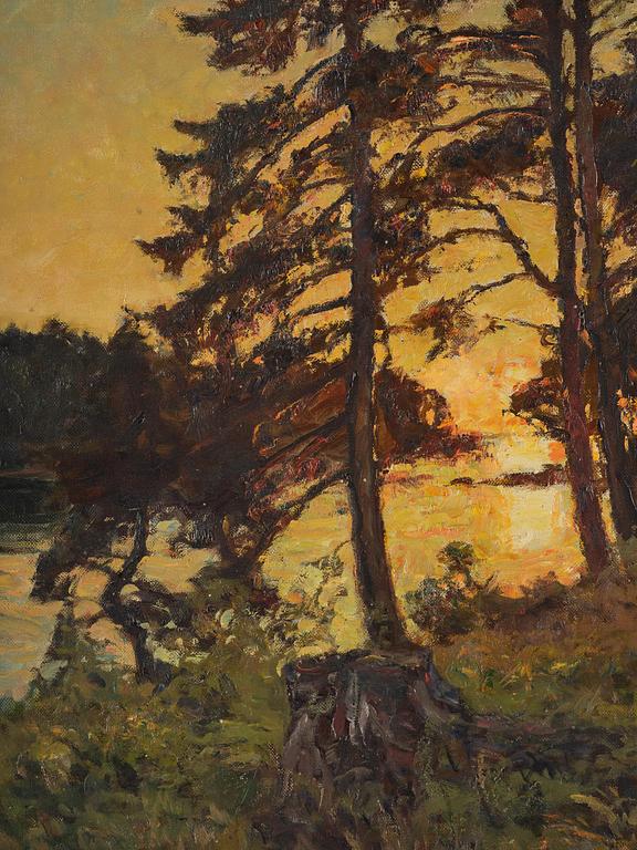 Gottfrid Kallstenius, Sunset through the pine trees.