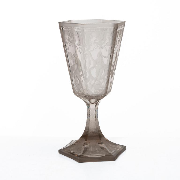 Simon Gate, a glass cup, 'Sex Gracer', Orrefors, Sweden, 1922.