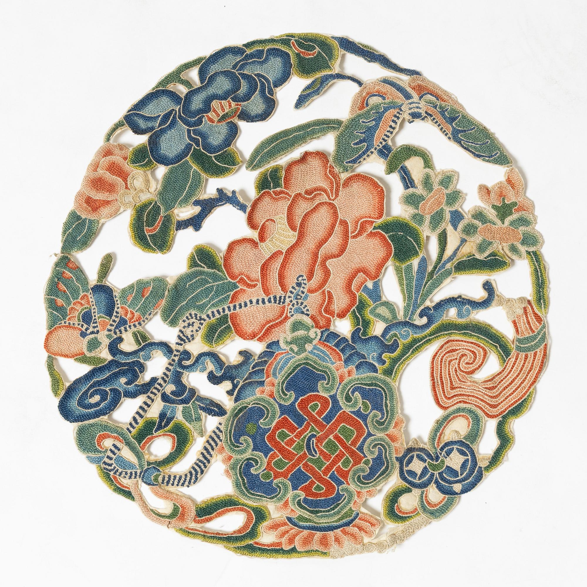 Broderi delar, fyra delar, siden. Qingdynastin.