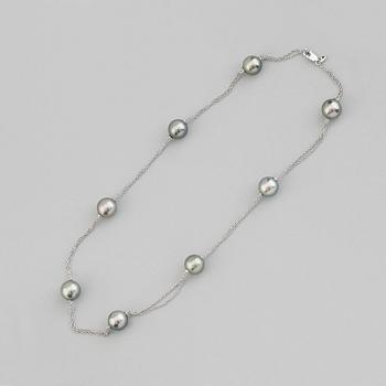 COLLIER, 14K vitguld, 8 tahitipärlor.