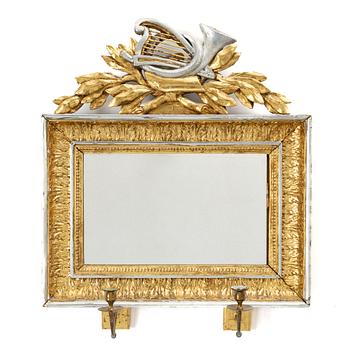 A gilt-gesso two-branch Empire girandole mirror, first part 19th century.