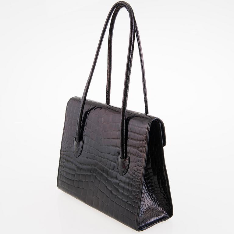 Bruno Magli Vintage Black Croco Patent Leather Shoulder Bag.