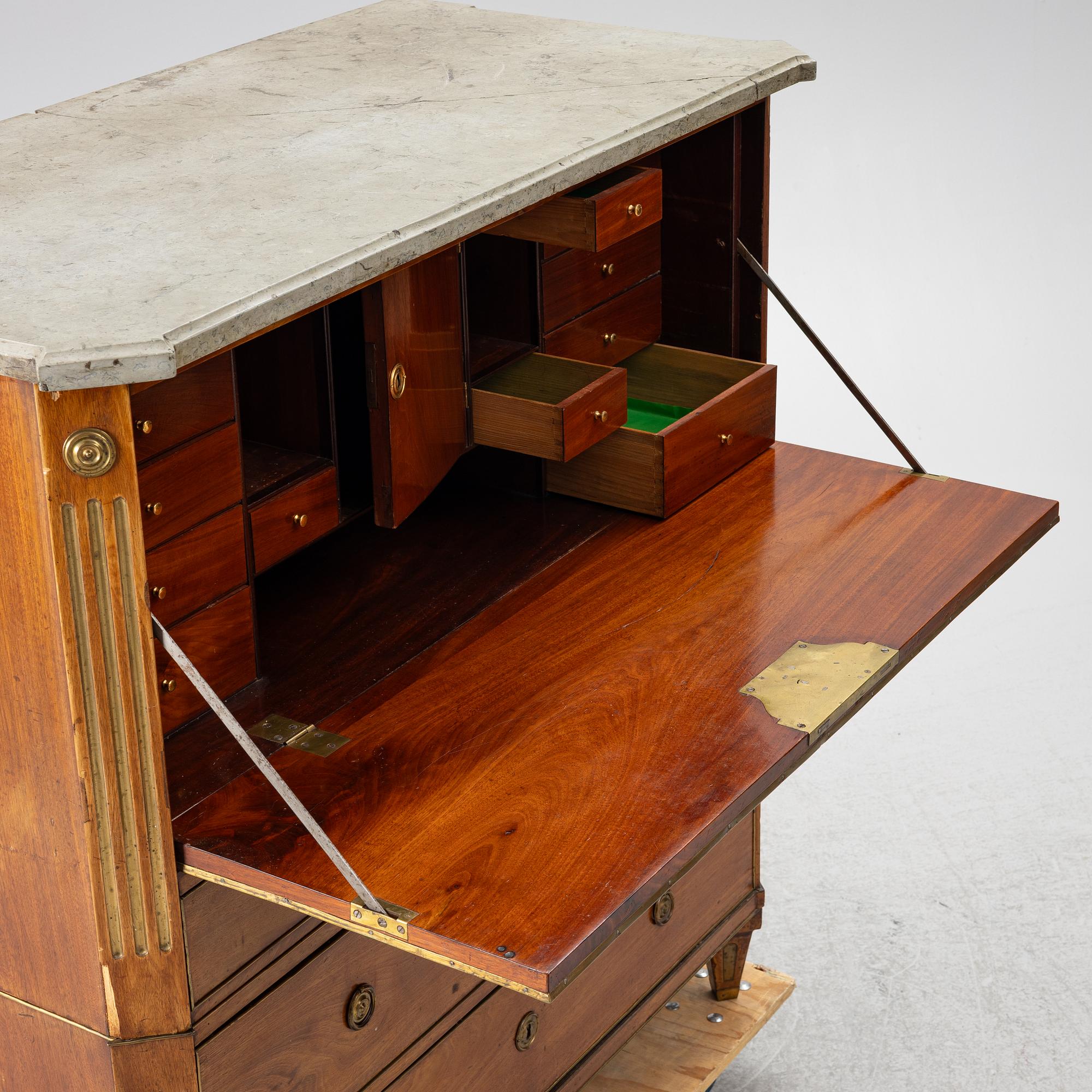 Secretary, late Gustavian, late 18th century, signed.