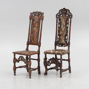 Two chairs, Baroque/Baroque style, circa 1900 with earlier parts.