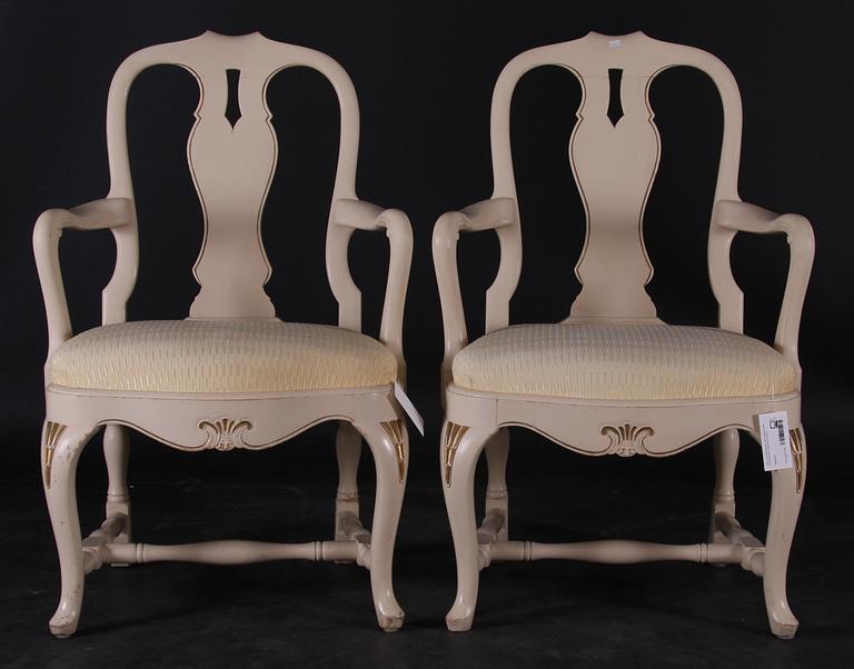 SALONGSGRUPP, 5 delar. Rokokostil, delvis märkt AB Svenska möbelfabriken, Bodafors.