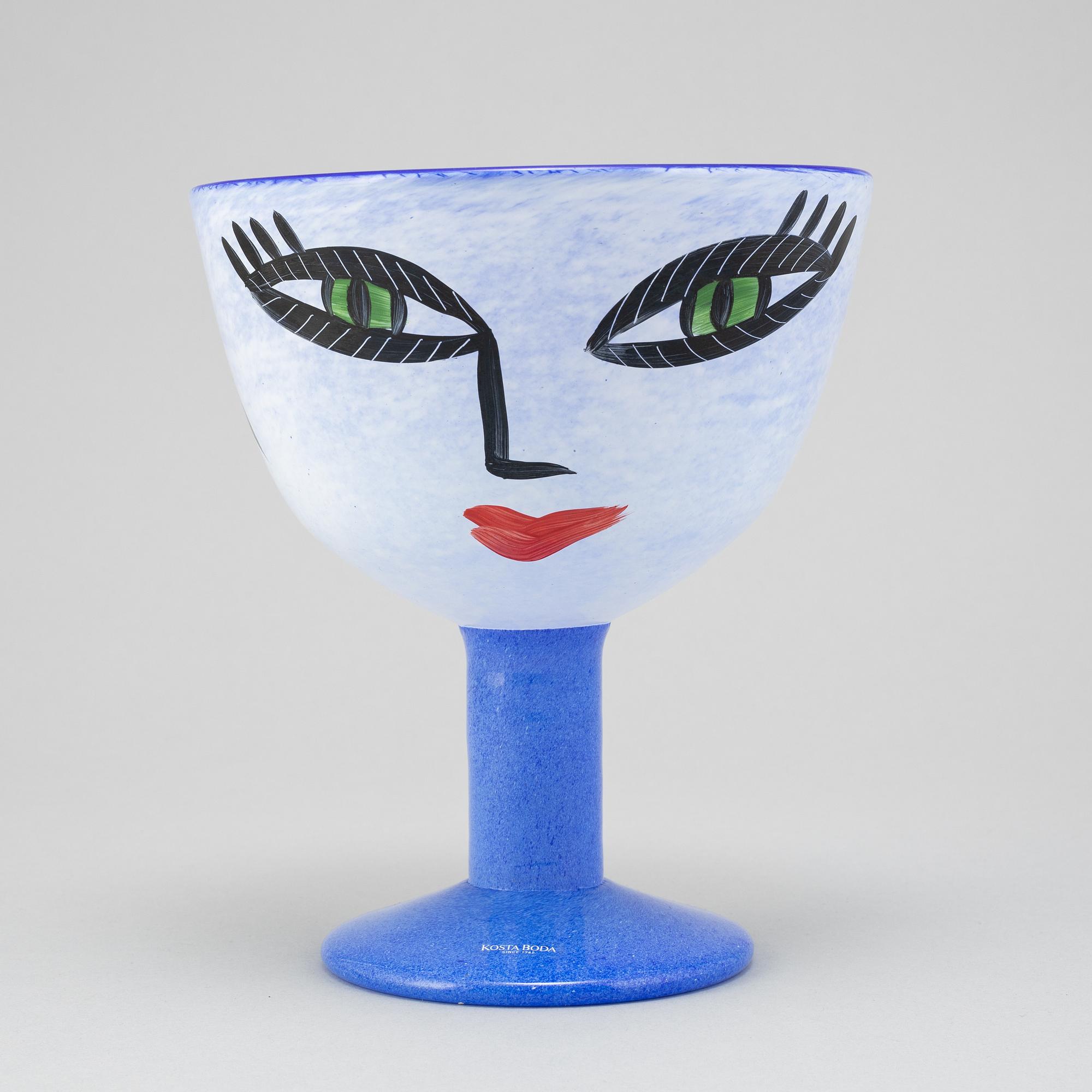Ulrica Hydman-Vallien, vas, pokal, samt 6 glas, Kosta Boda, signerade.