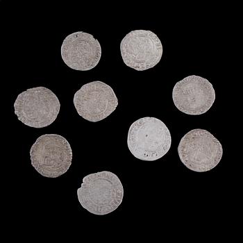 MYNT, 9 st, silver. Ungern 1500/1600-tal. Tot ca 4,5g.