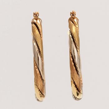A pair of 18K multi-coloured gold  hoop earrings.