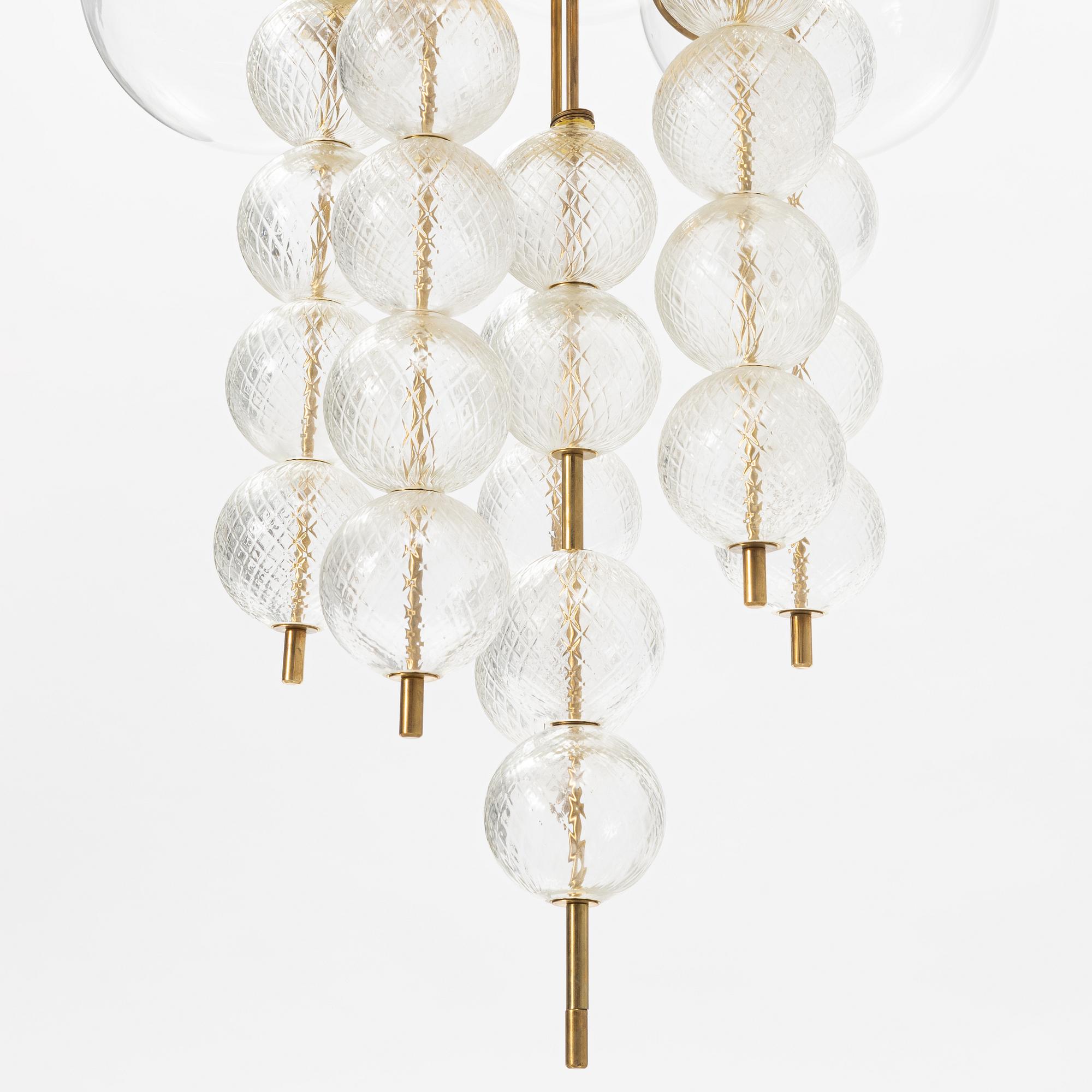 A brass and glass ceiling lamp, Italy, second half of the 20th century.