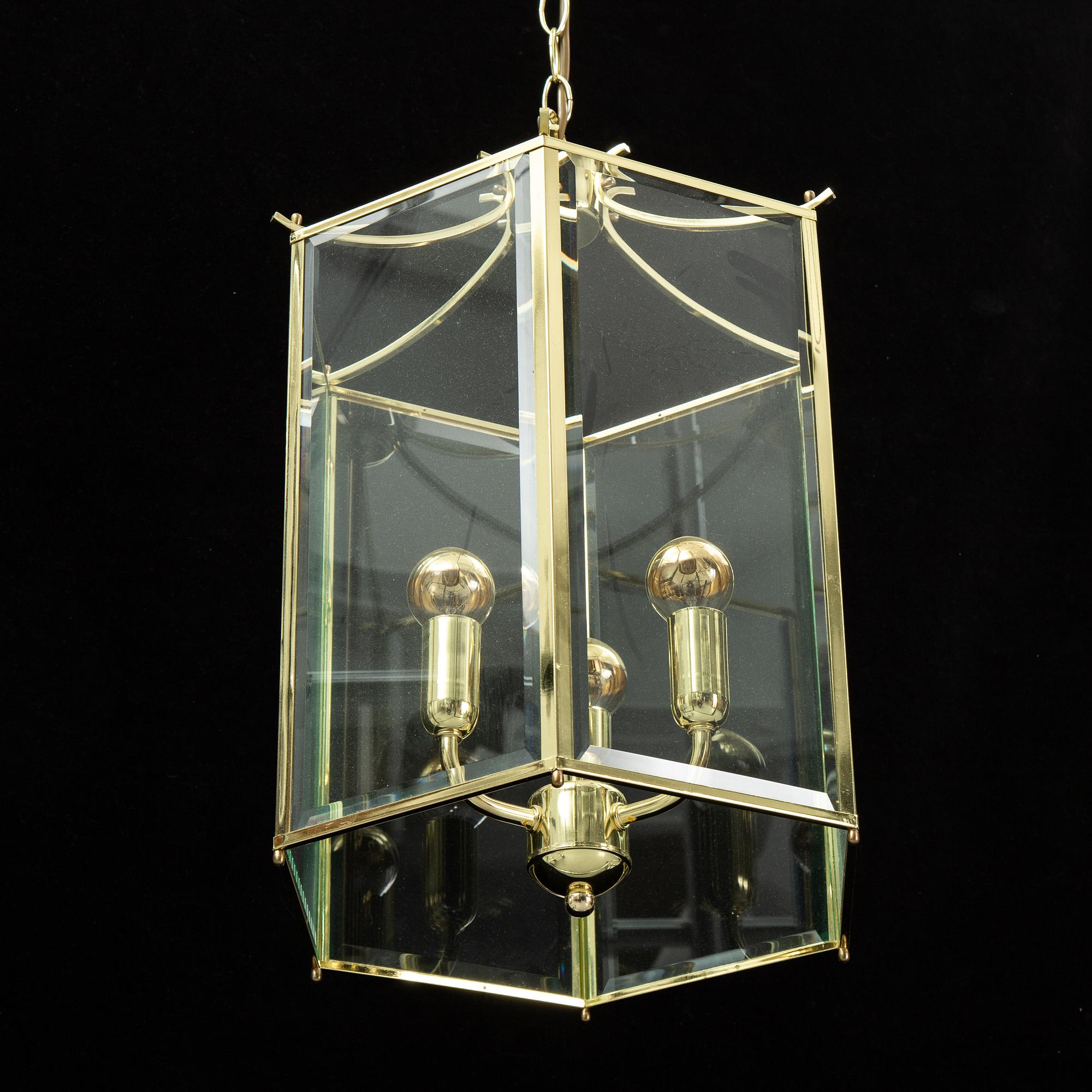 A 20th century brass Bellman-style ceiling lantern.