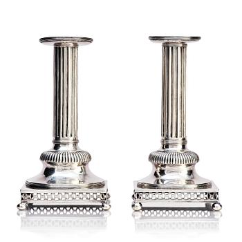 281. A pair of Swedish 18th century Gustavian silver candlesticks, marks of Arvid Floberg, Stockholm 1799.
