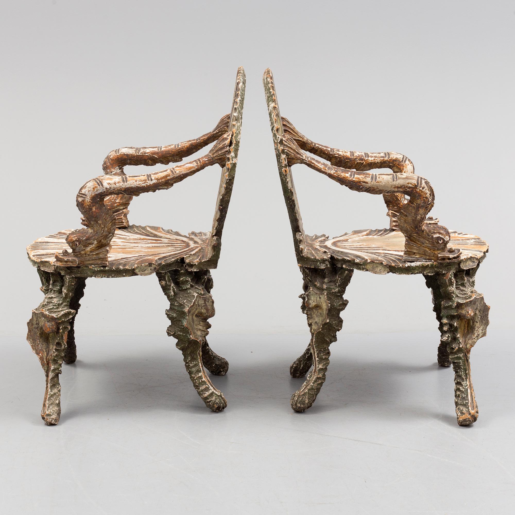 A pair of 20th century grotto armchairs.