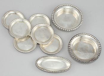 PARTI SILVER, 9 delar, K. Andersson, Stockholm, 1900-talets första hälft, vikt 650 g.