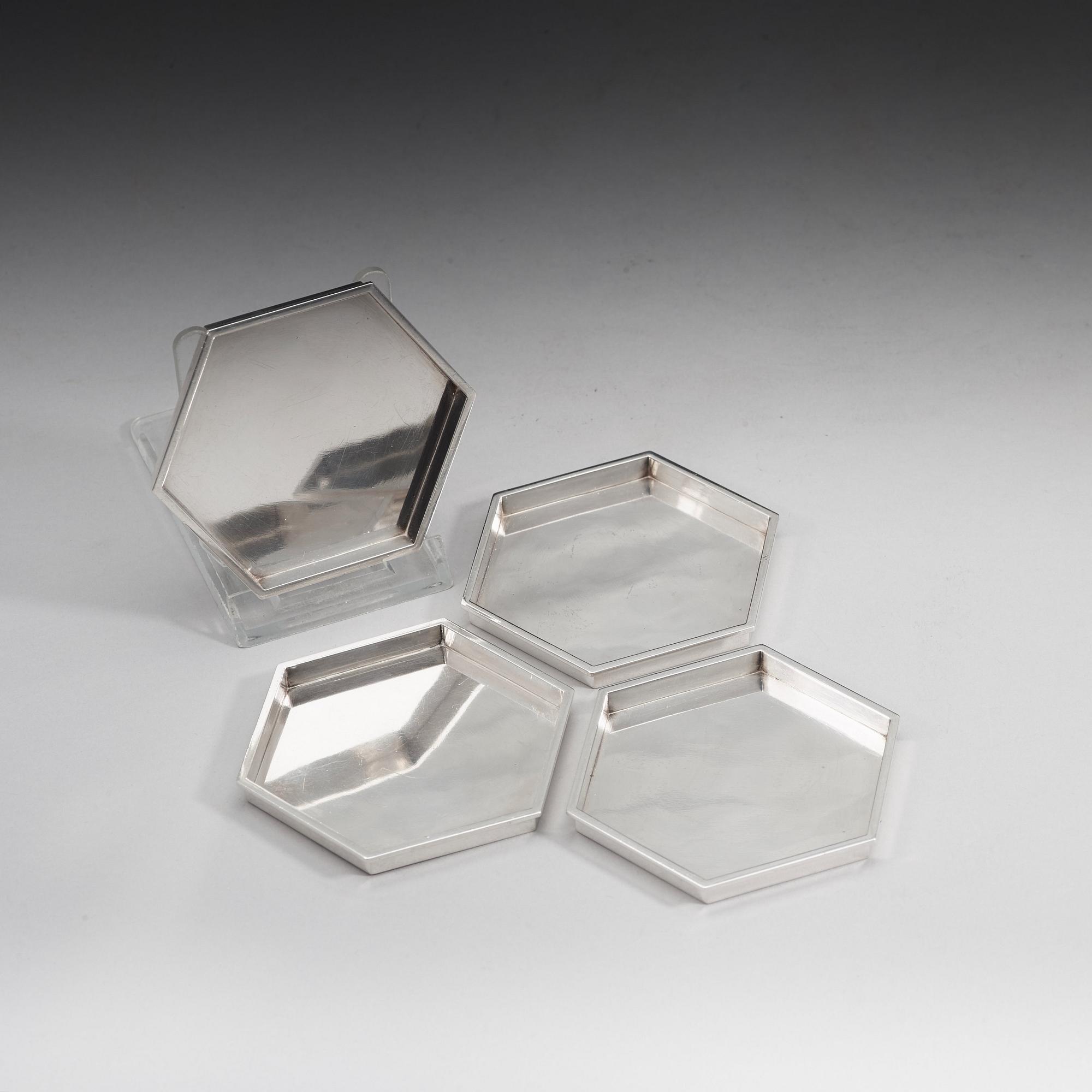 WIWEN NILSSON, Lund 1951. Sterling 925/1000. Glasunderlägg, 4 st.