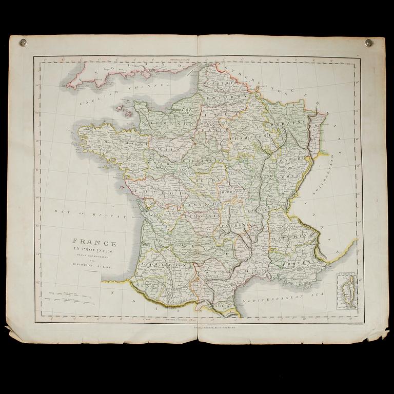 KARTA, Frankrike, N Coltman Vauxhall, 1821.