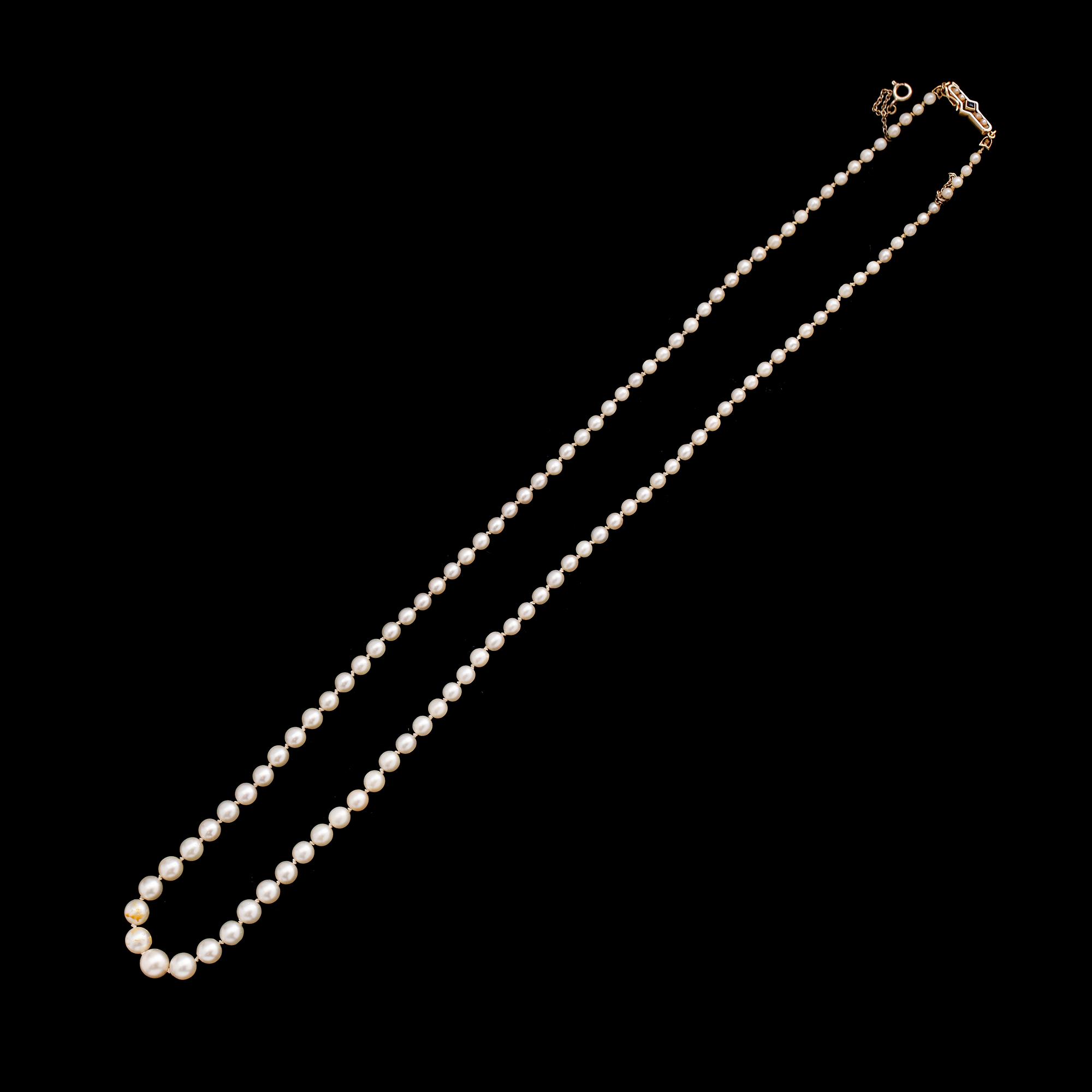 PÄRLCOLLIER, odlade doserade pärlor, lås 18 k guld.