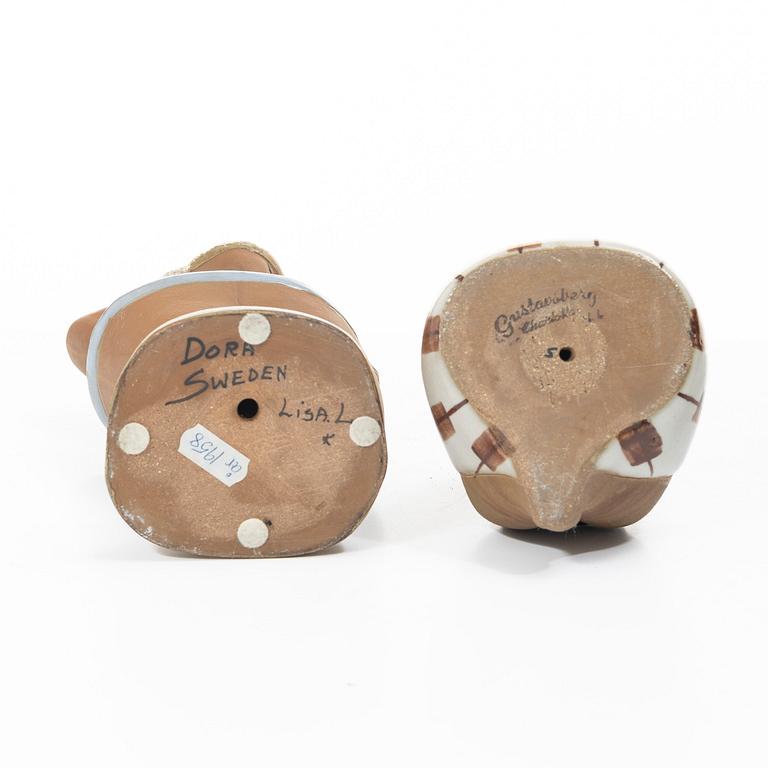 Lisa Larson, two stoneware figurines, 'Dora' & 'Charlotta' from the series 'ABC-flickorna', Gustavsberg, Sweden.