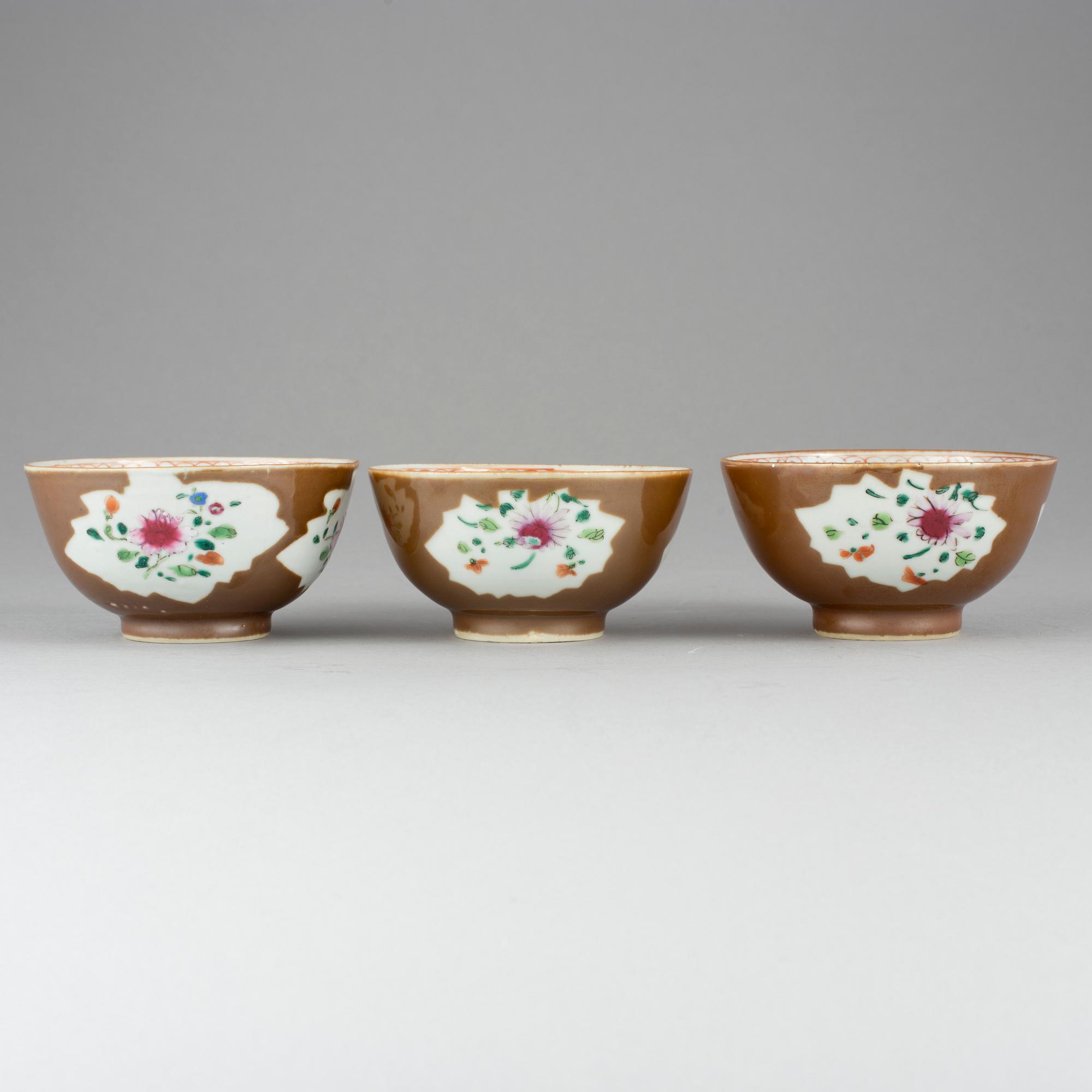 SKÅLAR, 3 st, porslin, Kina, 1700-tal.