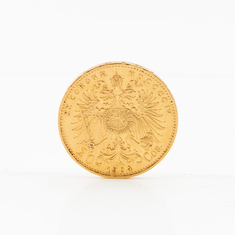 Gold coin 20 corona 1904 Austria/Hungary Franz Joseph I.