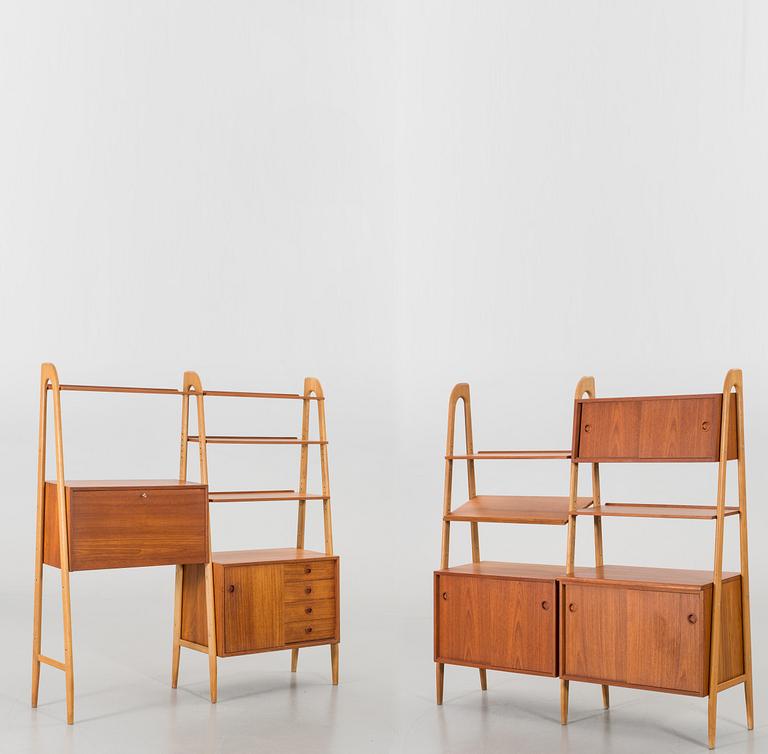 TWO TEAK AND OAK BOOKSHELVES, second half of the 20th century.