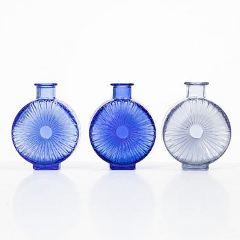Helena Tynell, six 'Sun bottle' glass flasks, Riihimäen Lasi Oy. Manufactured between 1964-74.