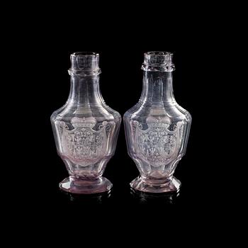 610. A pair of armorial German miniature bottles, 18th Century.