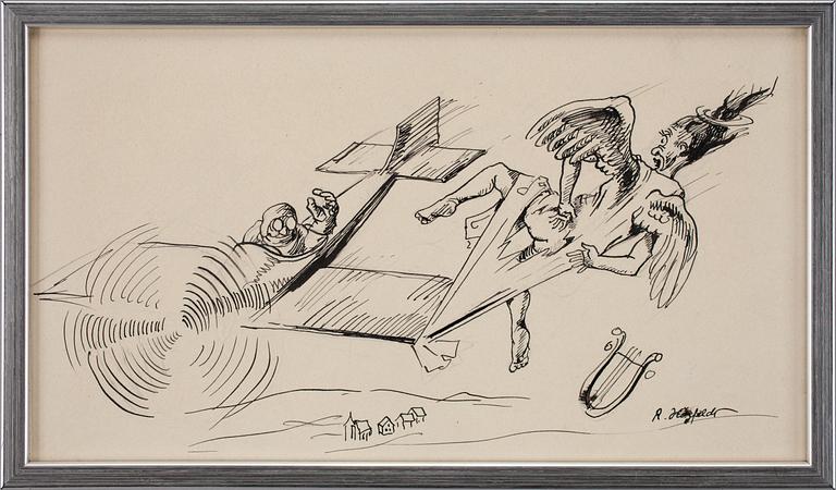 ROBERT HÖGFELDT, 2 st, handkolorerad litografi samt tuschteckning.