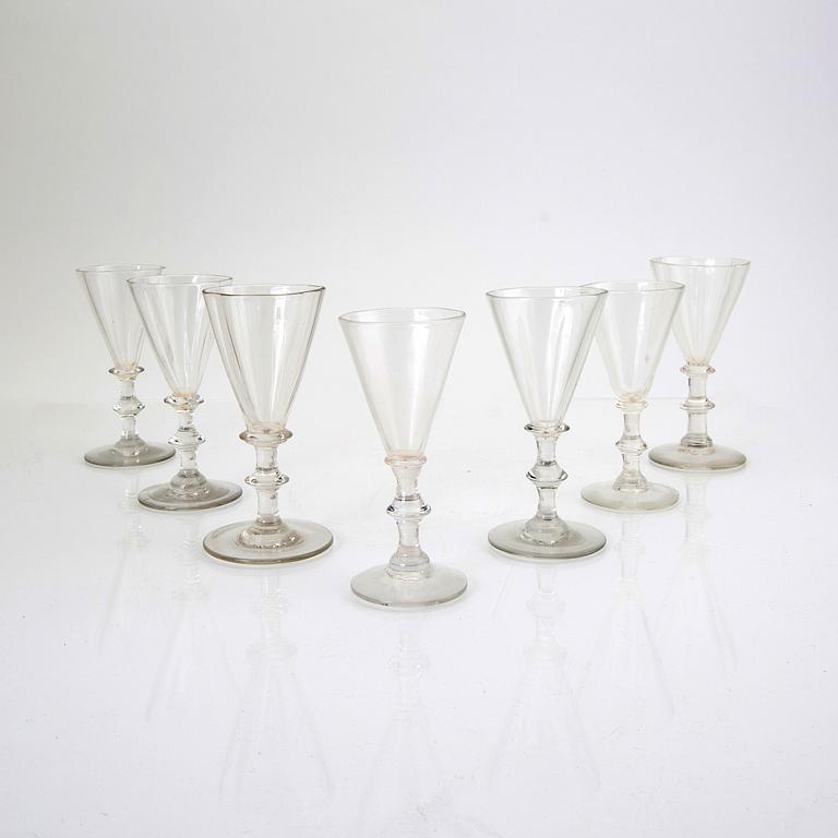 A set of seven Swedish mid 1800s glasses.