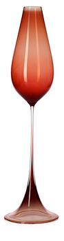 A Nils Landberg red glass goblet, Orrefors.