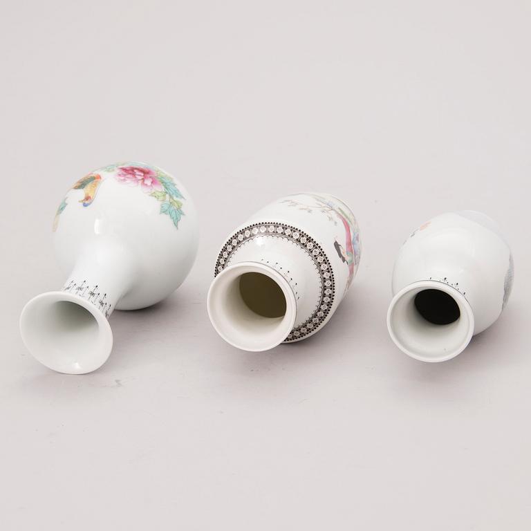 Three 20th Century Chinese porcelain vases.