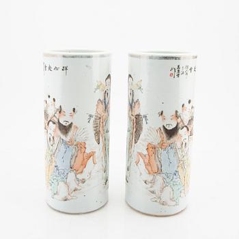 A pair of Chinese porcelain brush stands 20th century.