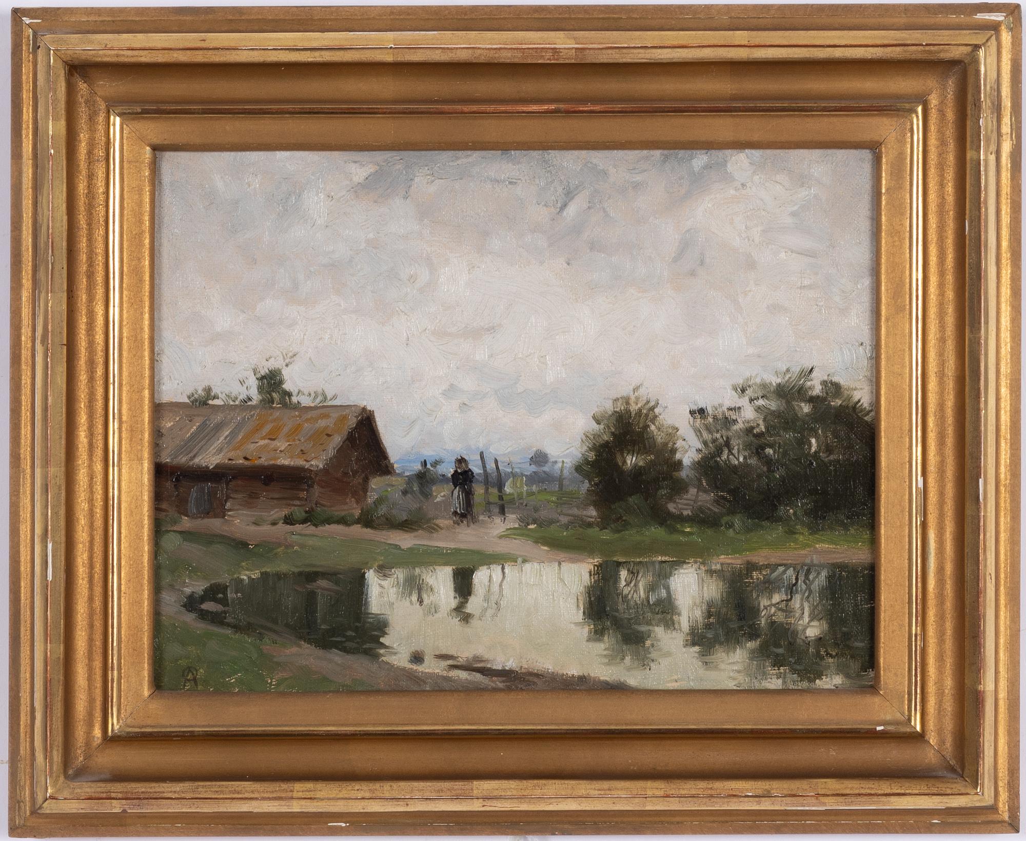 Olof Arborelius, Landscape with figures by a lake.