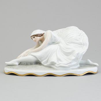 CONSTANTIN HOLZER-DEFANTI, porslin, figurin, "Den döende svanen", Rosenthal, 1900-talets andra kvartal.
