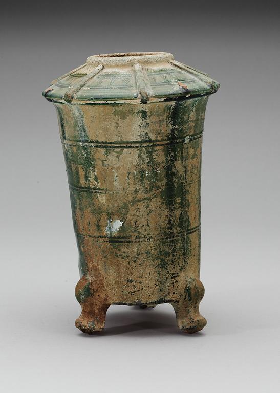 A green glazed pottery silo, Han dynasty (206 BC - 220 AD).