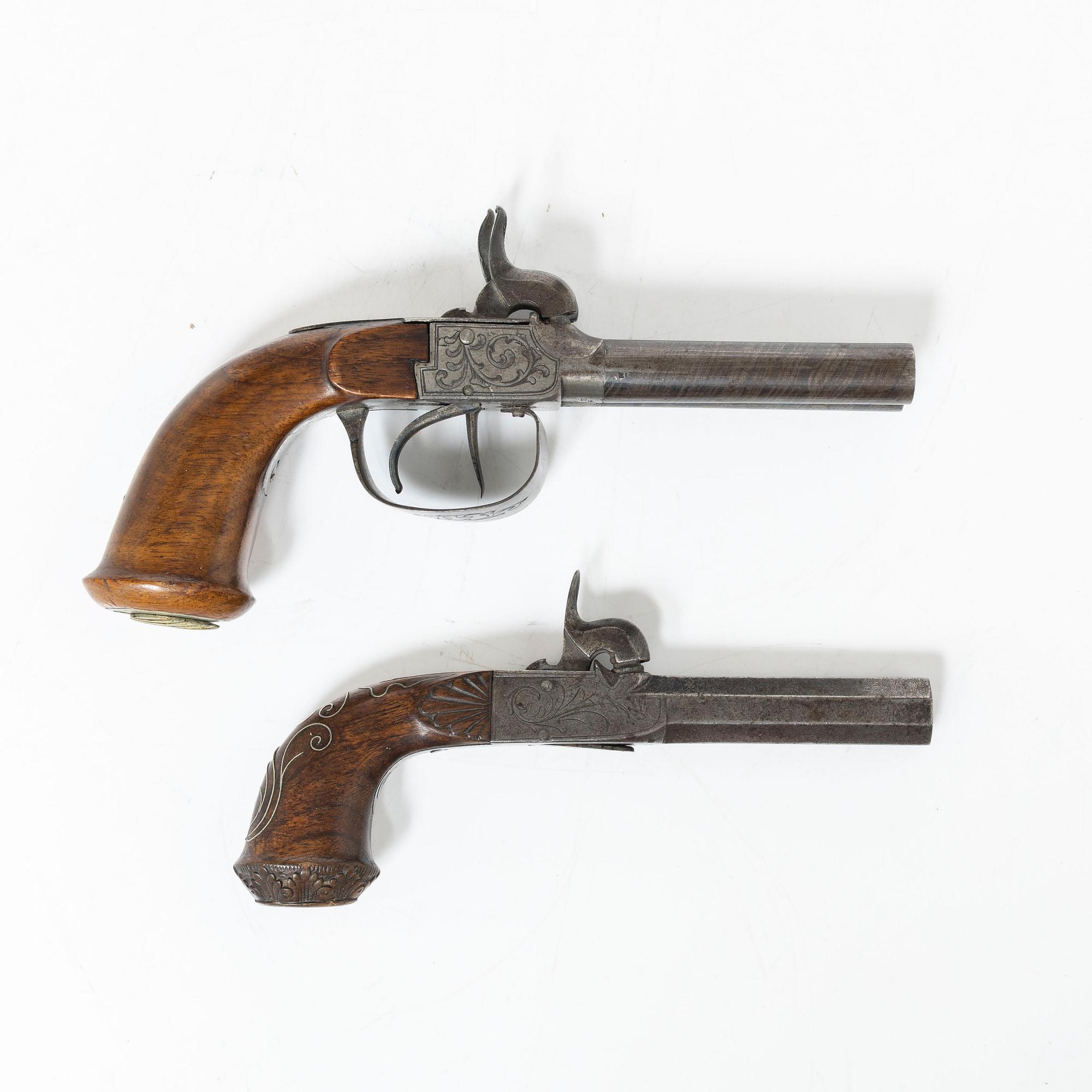 Slaglåspistoler 2 st, belgiska, 1800-talets mitt.