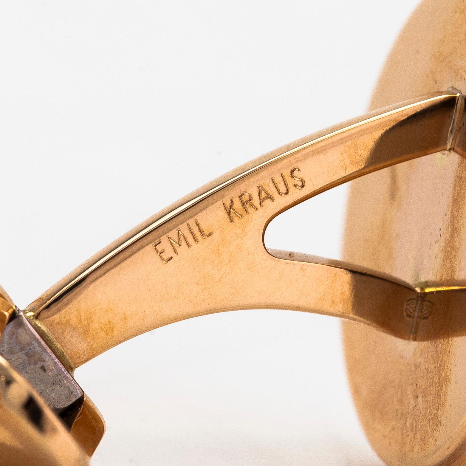 Manschettknappar, 18K guld och agat, Emil Kraus, Tyskland.