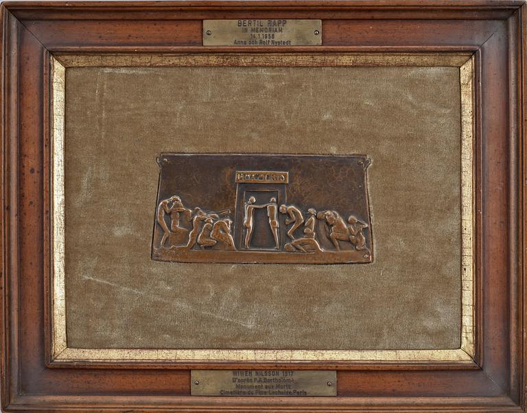 WIWEN NILSSON  kopia efter P.A Bartholomé, relief, koppar, signerad.