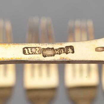 GAFFLAR, 6 st, förgyllt silver, Ryssland, Moskva 1867. Vikt 339 g.