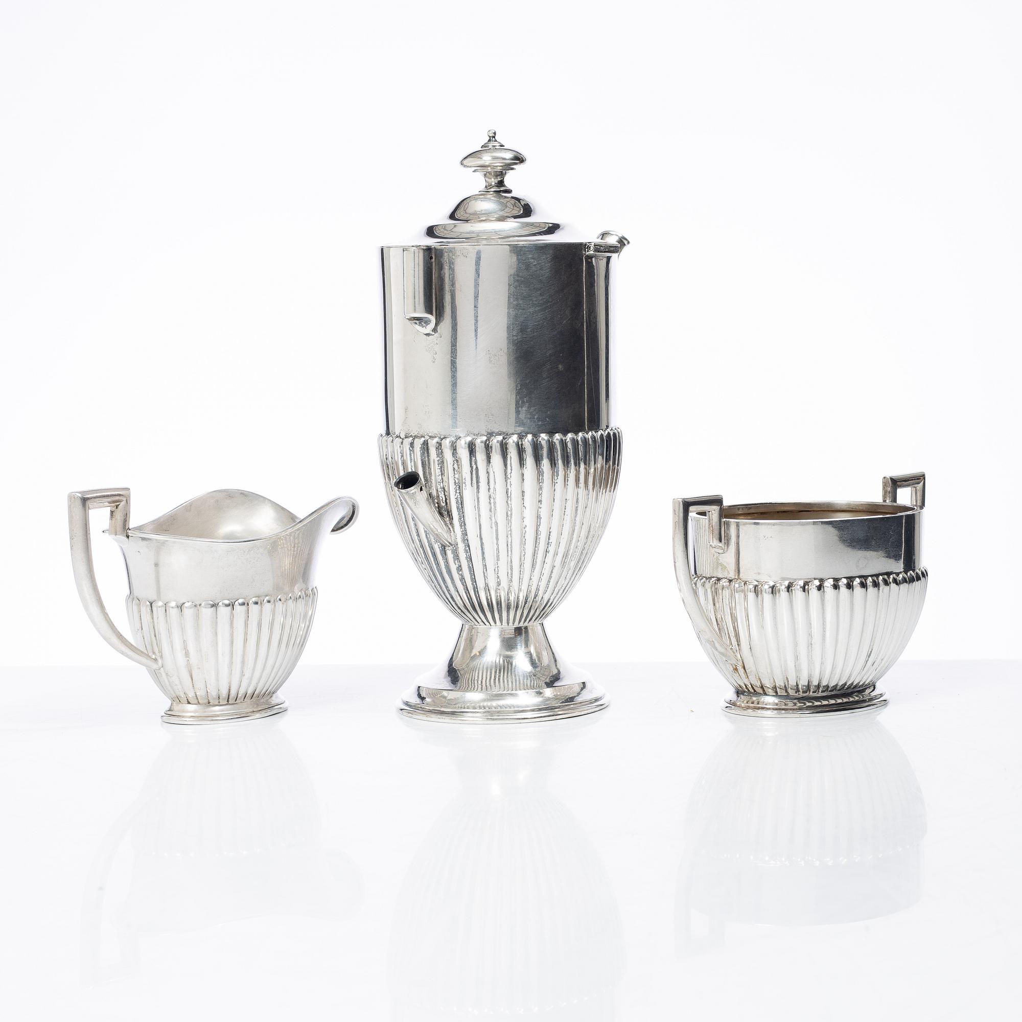 CG Hallberg, kaffeservis, 3 delar, silver, gustaviansk stil, Stockholm 1902.