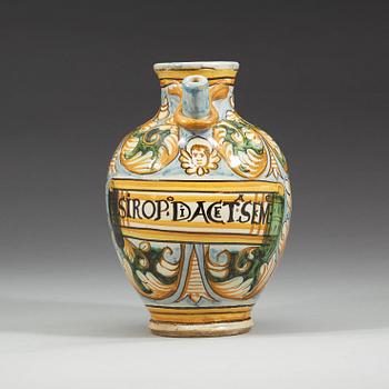 An Italian Castelli maiolica syrup-jar, 17th Century.