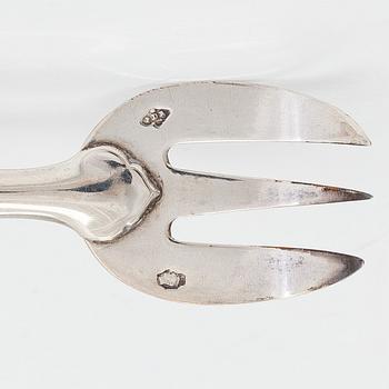 Ostrongafflar, 12 st, silver, stämplade PDR med stjärna, fransk exportstämpel.