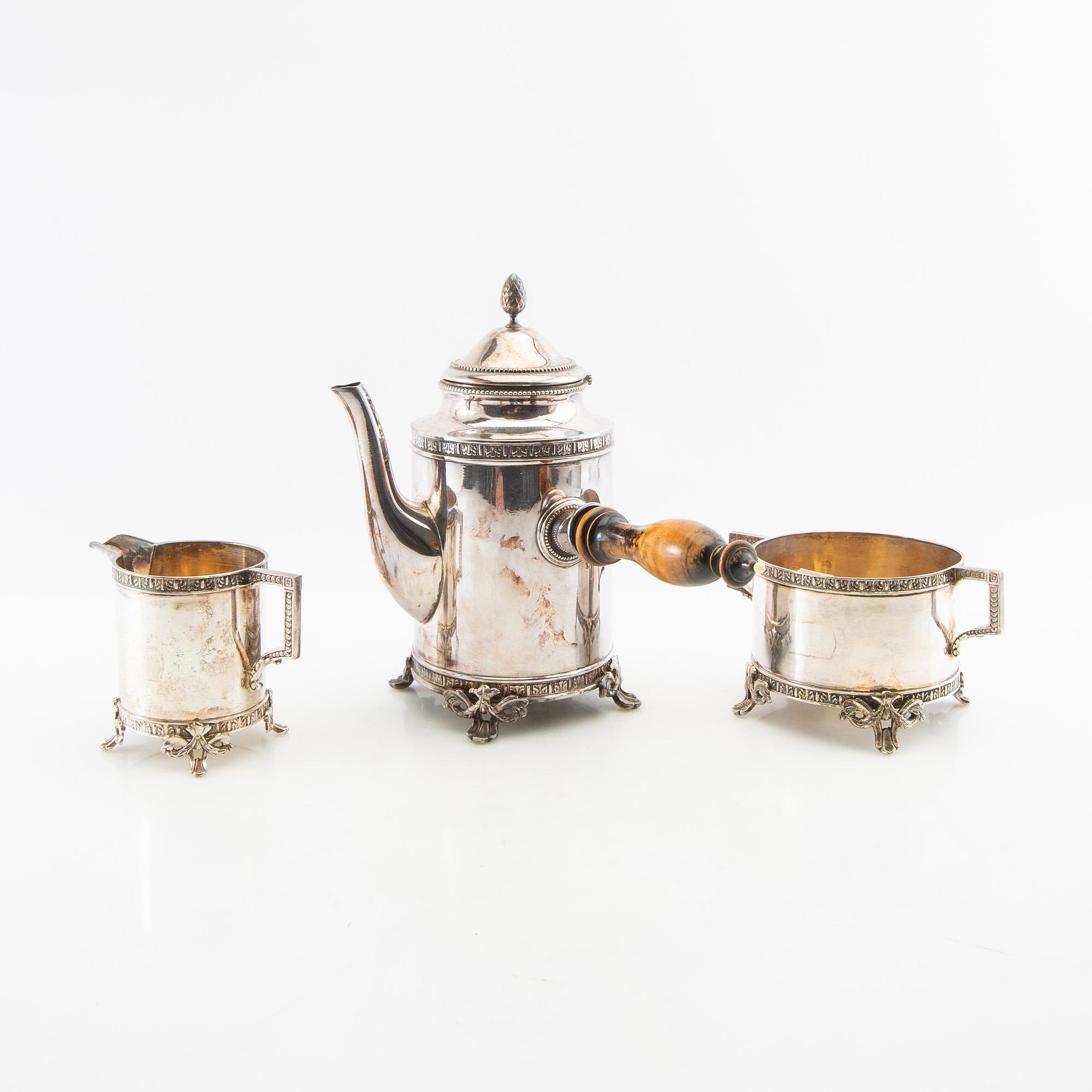 Coffee service 3 dlr Gustavian style GAB silver plate early 20th century.
