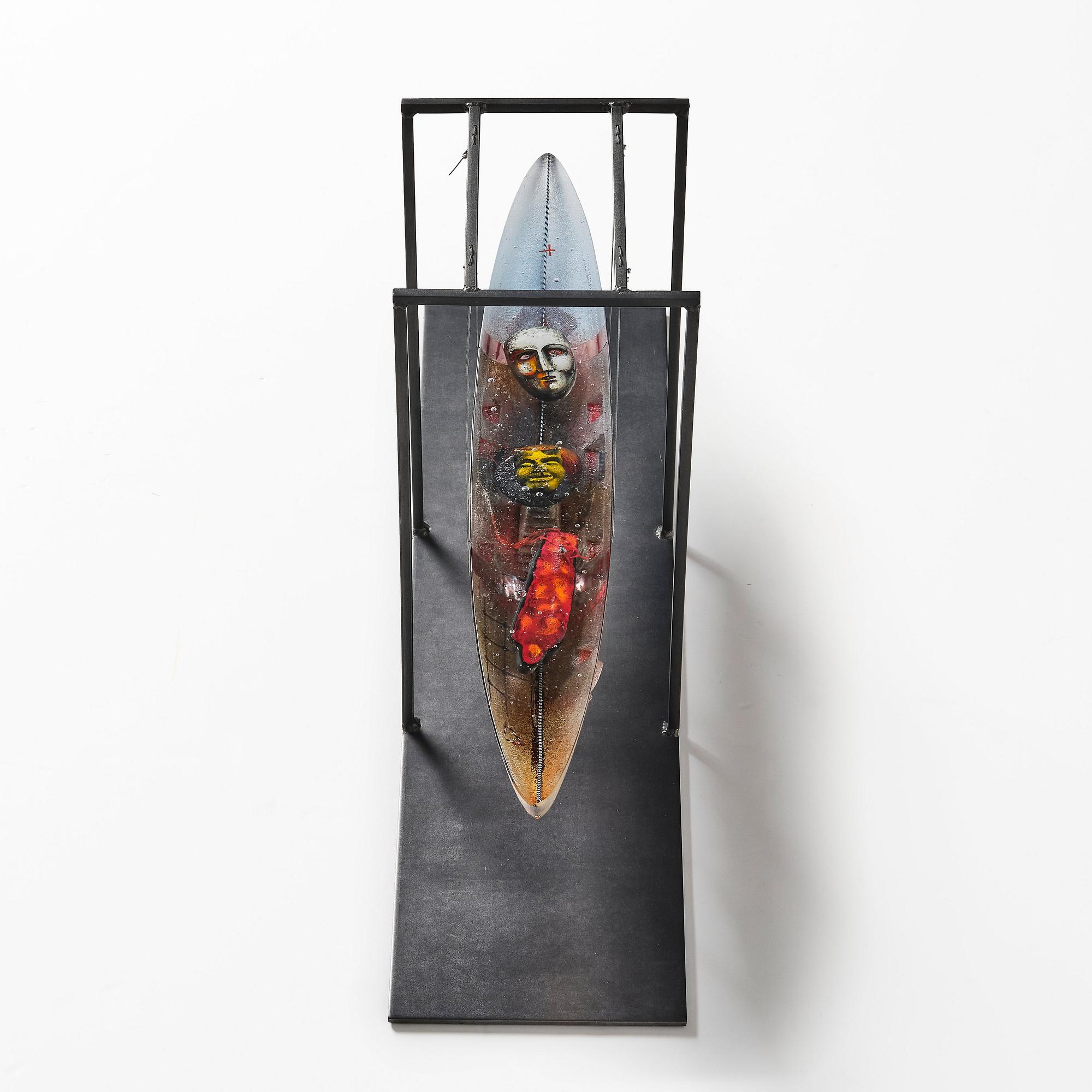 Bertil Vallien, a unique sand cast glass sculpture of a boat, Kosta Boda, Sweden.