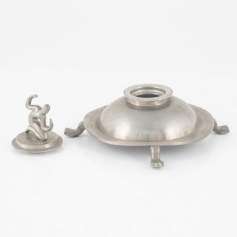 A pewter inkwell and desk stand, Firma Svenskt Tenn, Stockholm, 1928.