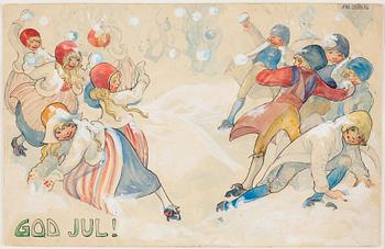 72. Aina Stenberg-Masolle, "God Jul", snöbollskrig (Merry Christmas, Snowball fight).