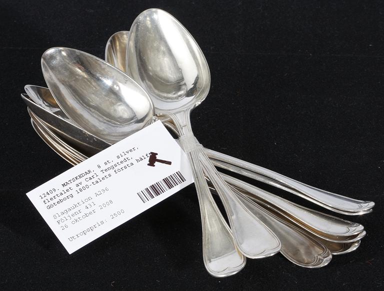 MATSKEDAR, 8 st, silver, flertalet av Carl Tengstedt, Göteborg 1800-talets första hälft.