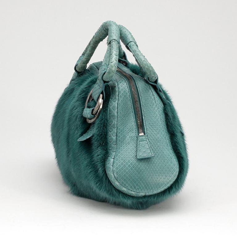 BVLGARI, a green mink and phyton purse.