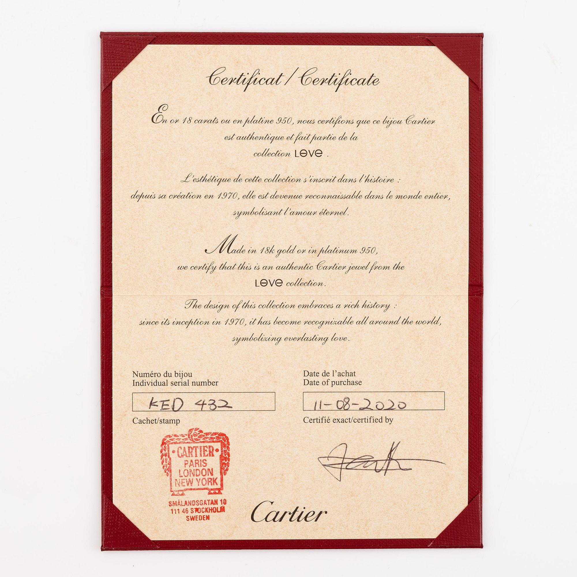 A Cartier bracelet "Love" in 18K white gold with round brilliant-cut diamonds, model small.