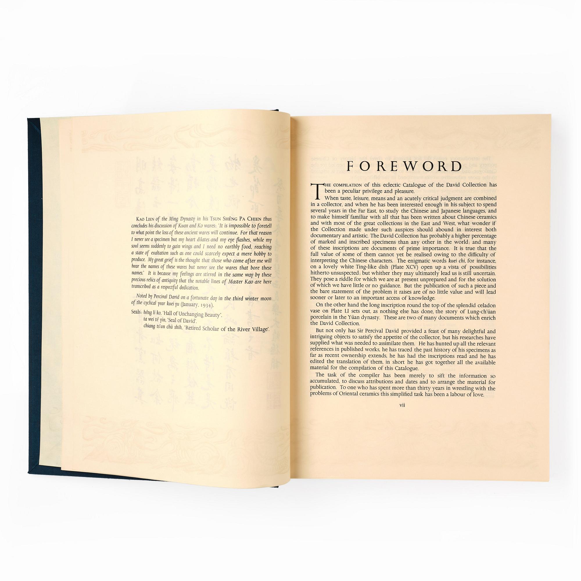 A catalogue of chinese pottery and porcelain in the Collection of Sir Percival David, by R.L. Hobson, 1934.